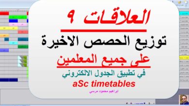 33 الجدول المدرسي aSc timetables(العلاقات9 )توزيع الحصة الاخيرة على كل المعلمين