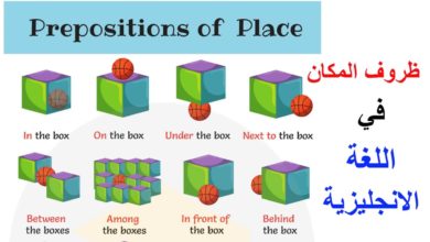 Prepositions of place in English                  ظروف المكان في اللغة الانجليزية