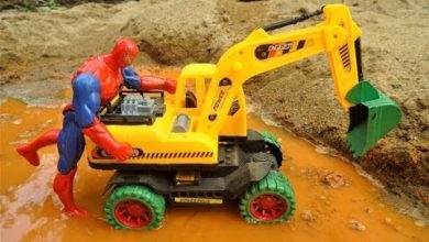 الحفار, الجرار, سيارة الإطفاء و شاحنة نقل ألعاب السيارات | Build Bridge For Vehicles Toys