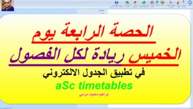 31 الجدول المدرسي aSc timetables  الحصة الرابعة يوم الخميس ريادة لكل الفصول