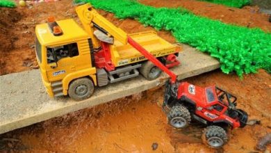 الحفار, الجرار, سيار و شاحنة نقل ألعاب السيارات | Crane Help Jeep Toys For Kids