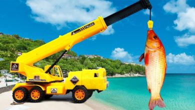 الحفار, الجرار, سيار و شاحنة نقل ألعاب السيارات | Crane Truck Toys Rescue Fish