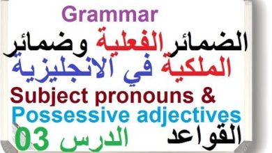 الضمائر الفعلية وضمائر الملكية - القواعد ( الدرس 3)   Subject pronouns & Possessive Adj