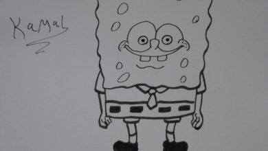 طريقة رسم سبونج بوب بقلم الخط العربي ...How to draw spongebob